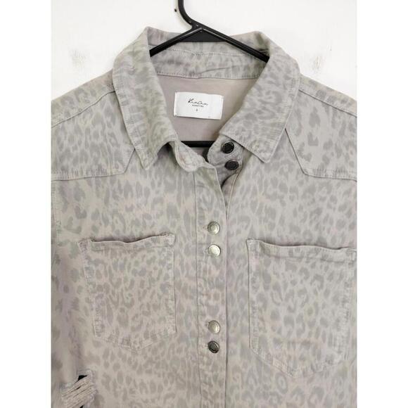 Kancan Jacket Womens Small Signature Leopard Gray Distressed Ripped Long Length - Picture 2 of 10